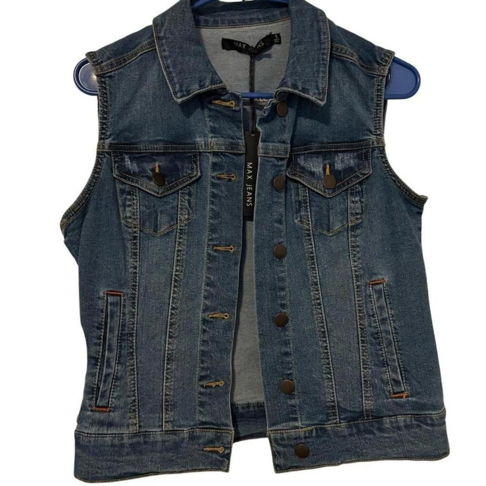 NWT Y2K  Denim Vest Biker Grunge Western‎ Cowgirl Sleeveless Jean Jacket